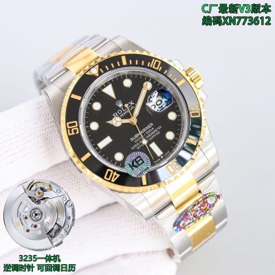 C Factory Rolex Submariner Two Tone Black Replica 3235 Movement 41MM Two Tone Watch